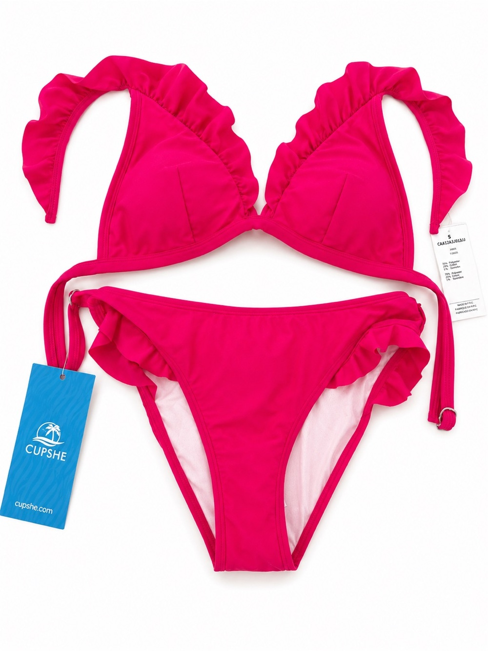 Cupshe Hot Pink Ruffle Triangle Bikini Set